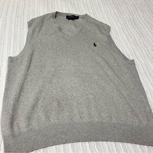 Polo Ralph Lauren Men’s Sweater Vest Gray V-Neck Pima Cotton Navy Pony Large